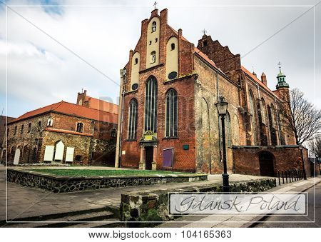 postcard with Historical Old Town of Gdansk in Poland