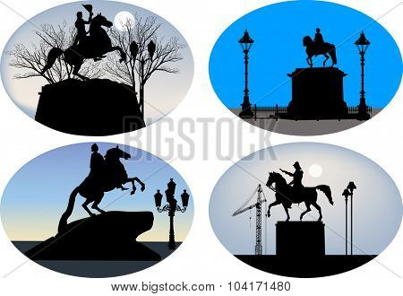 illustration with set of horseman statues