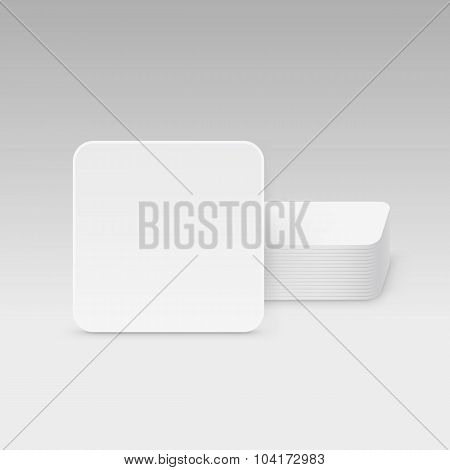 White Square Blank Beer Coasters Vector Isolated