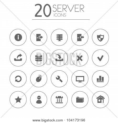 Simple thin server icons collection on white background