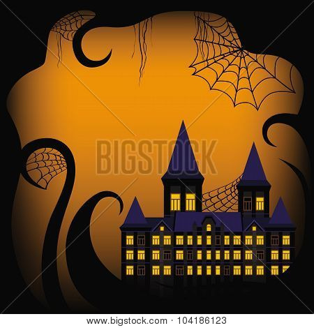 Halloween background border with castle