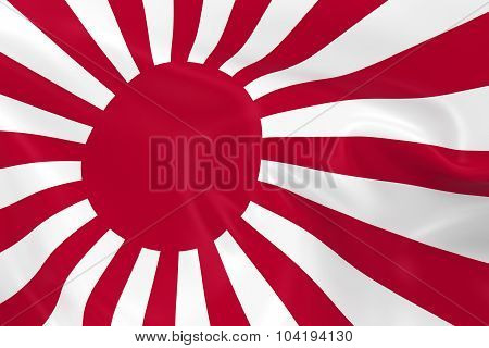 Waving Naval Flag Of Japan - 3D Render Of The Rising Sun Japanese Naval Flag With Silky Texture