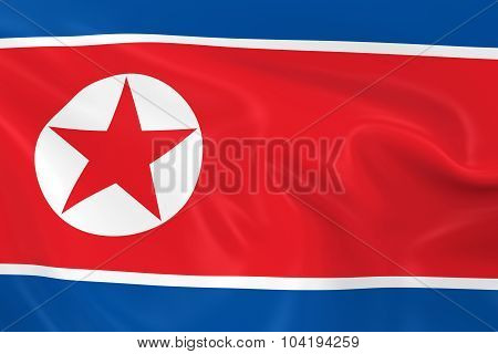 Waving Flag Of North Korea - 3D Render Of The North Korean Flag With Silky Texture