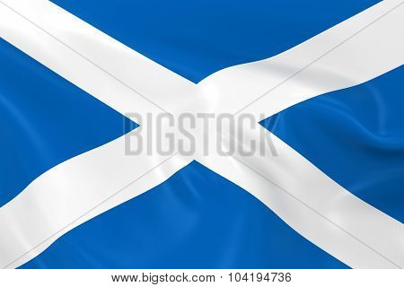 Waving Flag Of Scotland - 3D Render Of The Scottish Flag With Silky Texture