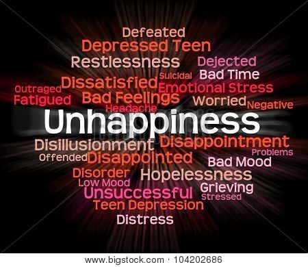 Unhappiness Word Represents Grief Stricken And Dejected
