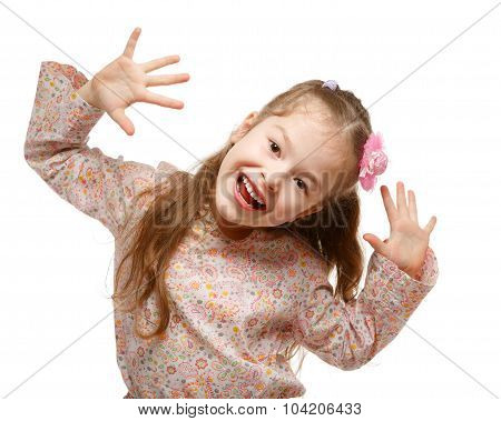 Little Girl On The Move. Cheerful, Positive.