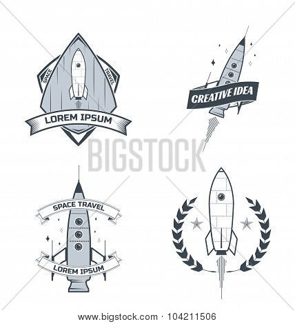 Set of vector rocket labels.