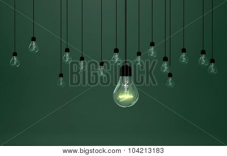 Lightbulbs On Green Background, Idea Concept