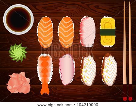 Sashimi Set Soy Sause Ginger Chopsticks Wood 2