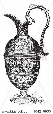 Pewter ewer, vintage engraved illustration. Dictionary of words and things - Larive and Fleury - 1895.