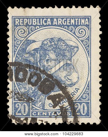 Postage Stamp Printed In Argentina Showing Bull And Cattle Breeding