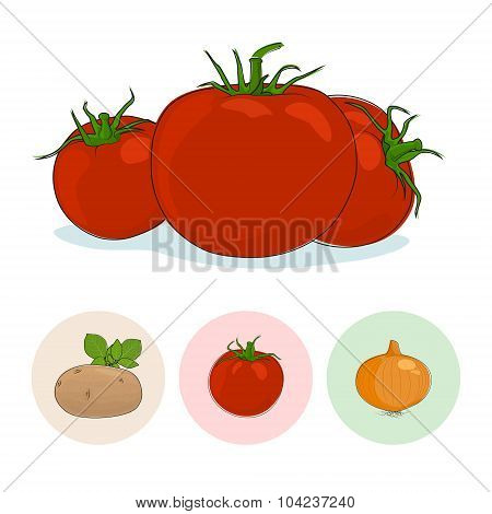 Icons Tomatoes, Potato, Onion