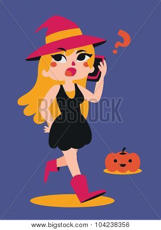 Cute Witch Talking On The Phone