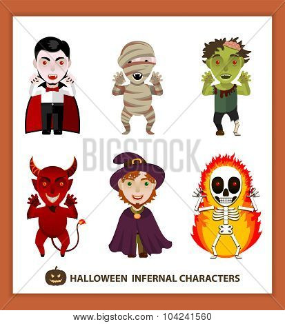 Set 6 infernal characters for the holiday of Halloween
