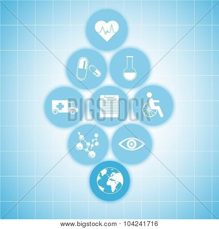 Medical healthcare icons on blue background. Modern medical technologies concept