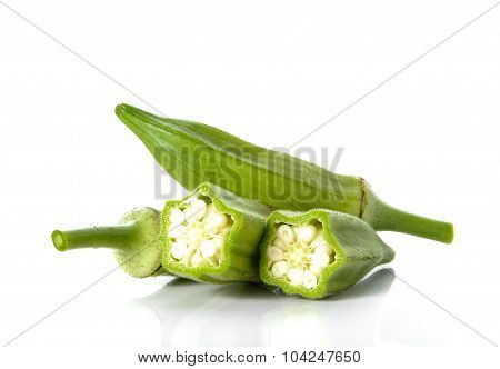 Okra On White Background.