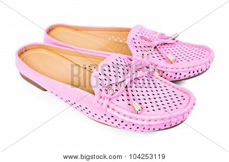 Women Pink Flats Slip-on Shoes Isolated On White Background