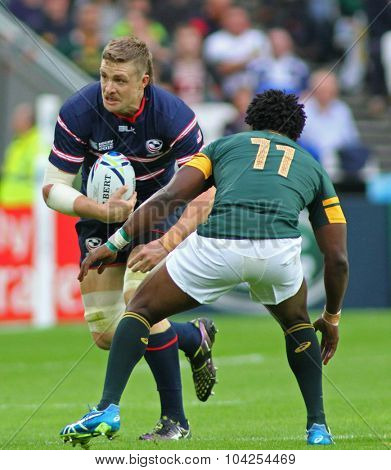 LONDON, ENGLAND - OCTOBER 07 2015: The 2015 Rugby World Cup Pool B match between South Africa and USA at The Olympic Stadium on October 7, 2015 in London, United Kingdom 