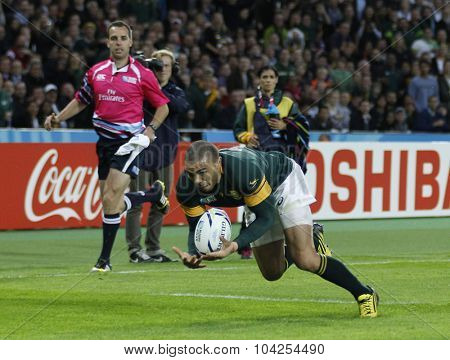 LONDON, ENGLAND - OCTOBER 07 2015: The 2015 Rugby World Cup Pool B match between South Africa and USA at The Olympic Stadium on October 7, 2015 in London, United Kingdom 