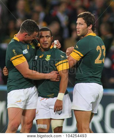 LONDON, ENGLAND - OCTOBER 07 2015: The 2015 Rugby World Cup Pool B match between South Africa and USA at The Olympic Stadium on October 7, 2015 in London, United Kingdom 