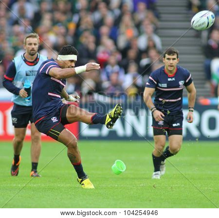 LONDON, ENGLAND - OCTOBER 07 2015: The 2015 Rugby World Cup Pool B match between South Africa and USA at The Olympic Stadium on October 7, 2015 in London, United Kingdom 