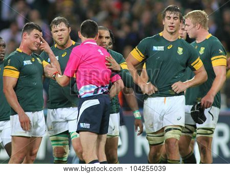LONDON, ENGLAND - OCTOBER 07 2015: The 2015 Rugby World Cup Pool B match between South Africa and USA at The Olympic Stadium on October 7, 2015 in London, United Kingdom 