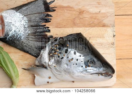 Salmon Head And Salmon Tailfin For Cooking.
