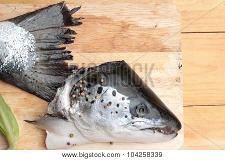Salmon Head And Salmon Tailfin For Cooking.