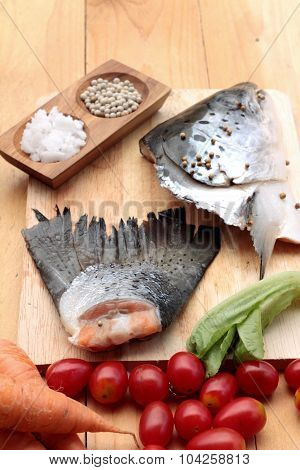 Salmon Head And Salmon Tailfin For Cooking.