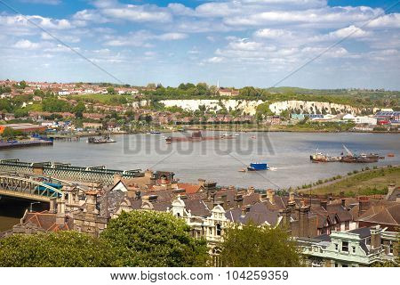 ROCHESTER, UK - MAY 16, 2015: Landscape around of Rochester city  include beautiful bend of river Ke