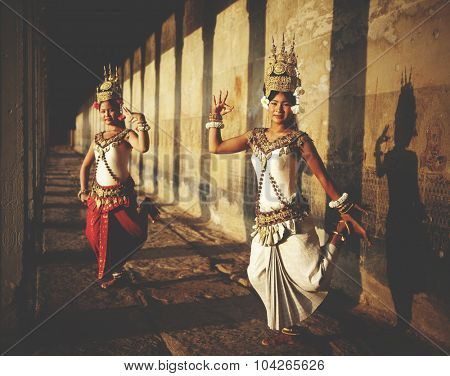 Aspara Dancers at Angkor Wat Traditional Concept