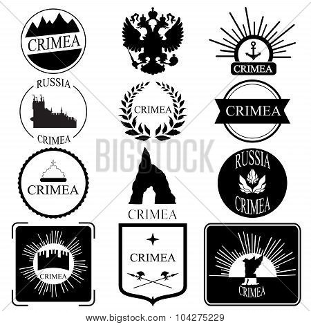Crimea. Retro Vintage Insignias Or Logotypes Set. Vector Design Element
