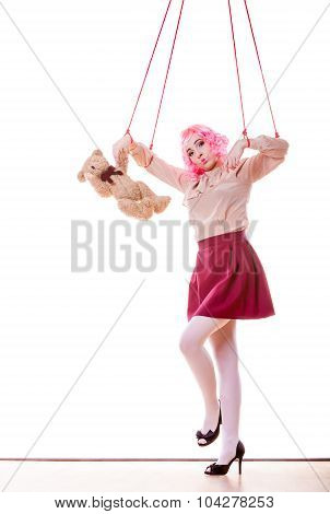 Woman Girl Stylized Like Marionette Puppet On String