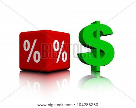 Red percent cube with dolar