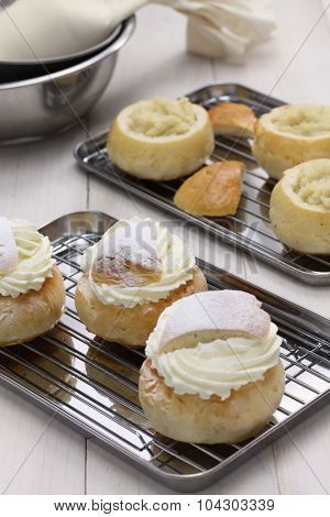 homemade semla, swedish sweet roll 
