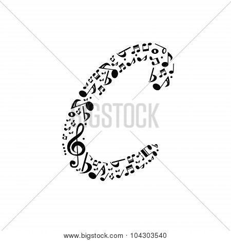 Abstract vector alphabet - C made from music notes - alphabet set