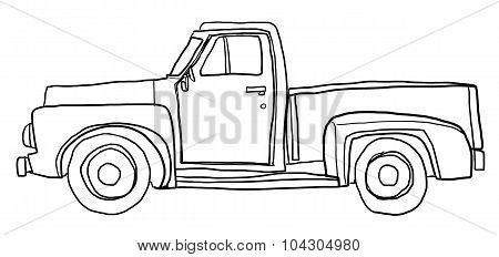 Old Orange Pickup Truck Line Art Cute Art Illustration