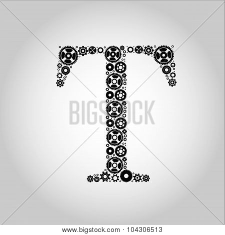 Gear Silhouette Alphabet T .Flat design vector illustration .