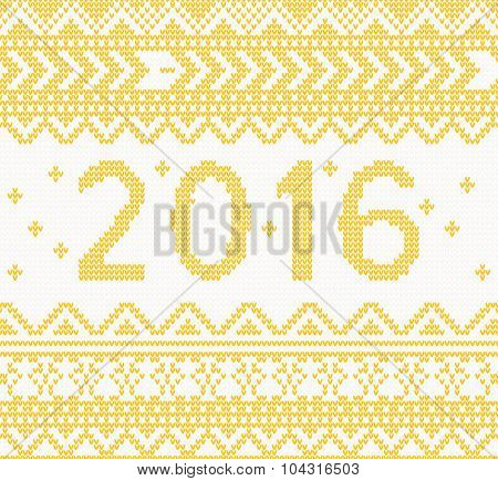 Christmas Knitted Yellow New Year 2016 card . Vector illustration. Christmas concept for banner, placard, billboard or web site. New Year retro greeting card and background