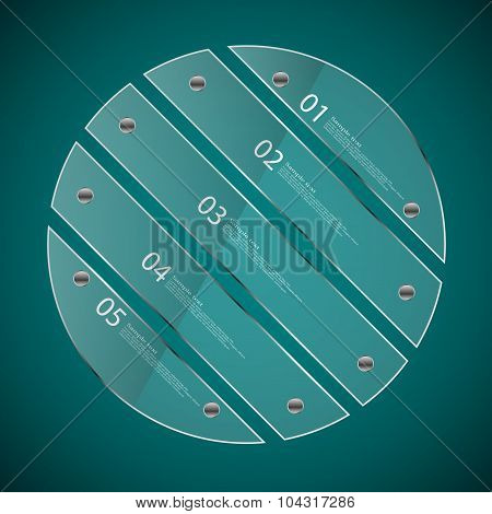 Glass Circle Divided To Five Separate Parts On Blue