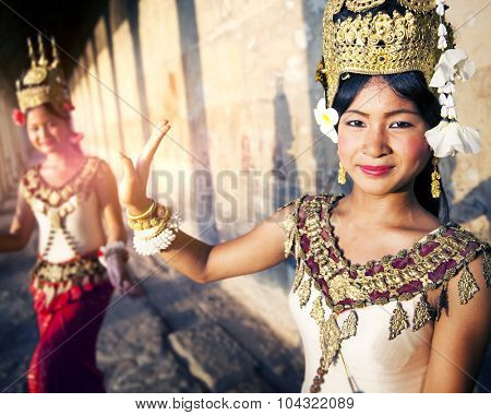 Traditional Aspara Dancers Siem Reap Cambodia Concept
