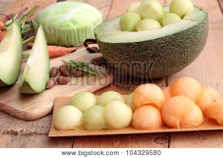 Cantaloupe Melon Fruit Juicy And Melon Cake.