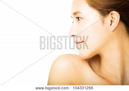 Side View Young Smiling  Woman With Clean Face