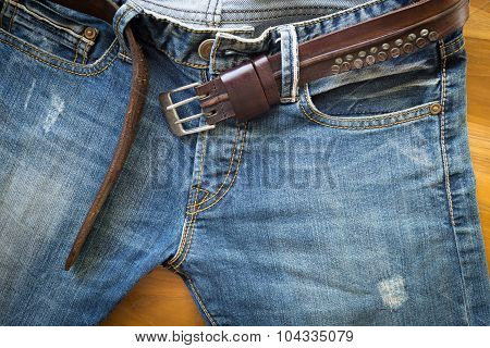 Blue Jeans With Brown Leather Belt