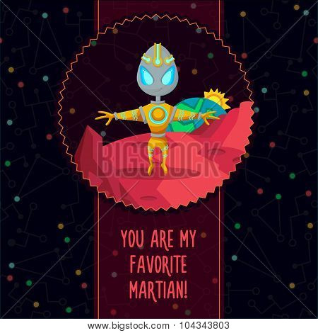 Space Vector Illustration In Style Flat About Alien In The Universe