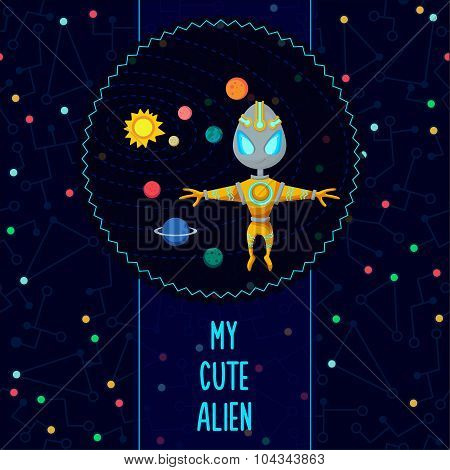 Space Vector Illustration In Style Flat About Alien In The Universe