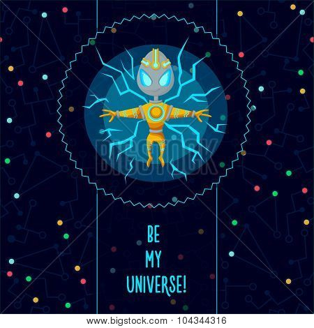 Space Vector Illustration In Style Flat About Alien In The Universe