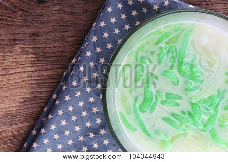 Thai Food, Lod Chong Dessert Coconut Milk On Wood Table