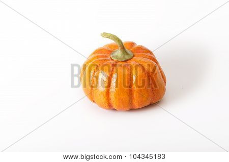 Orange Halloween Pumpkin Gift On White Background