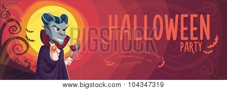 Vampire Dracula For Halloween. Vector Poster Background